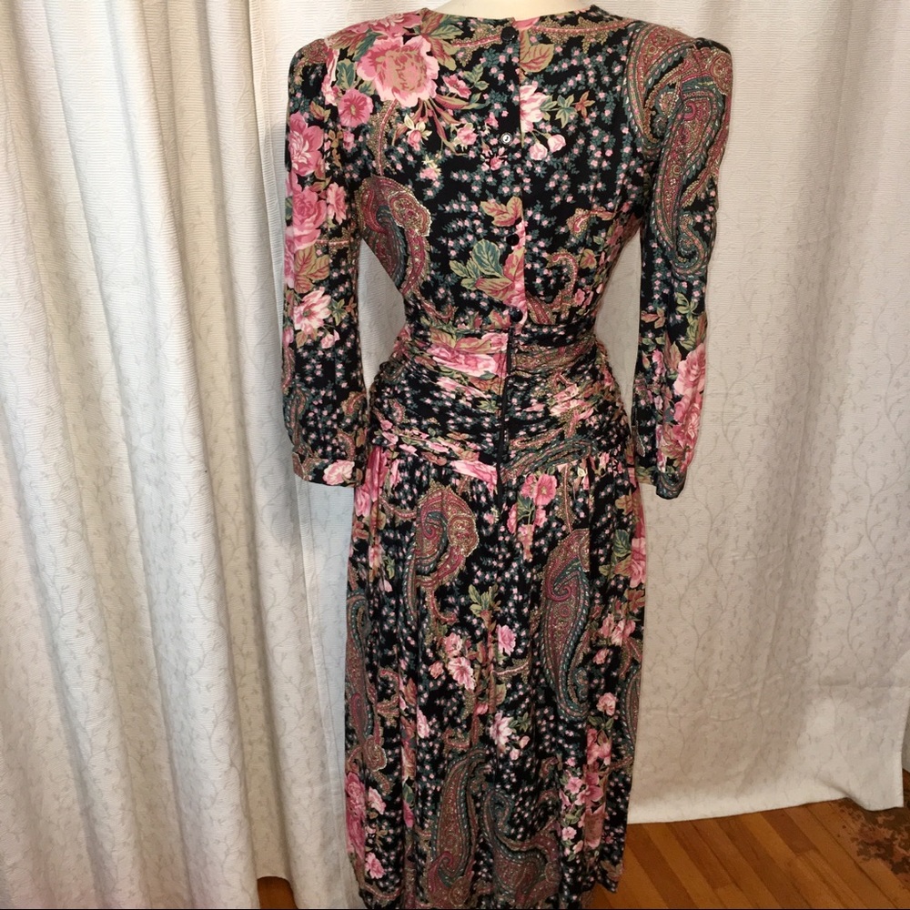 Fabulous Vintage 80s floral dress w/lace collar - Picture 4 of 4